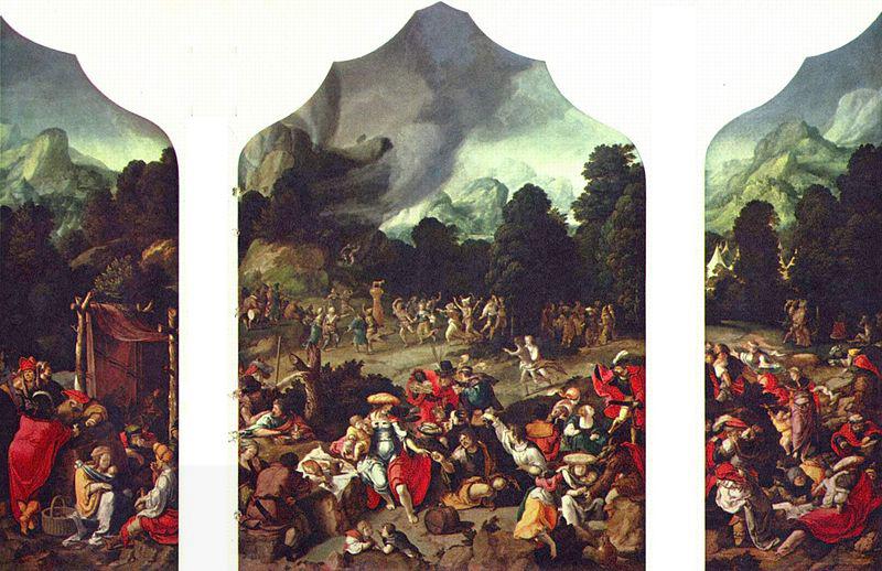 Lucas van Leyden Triptych with the Adoration of the Golden Calf oil painting picture